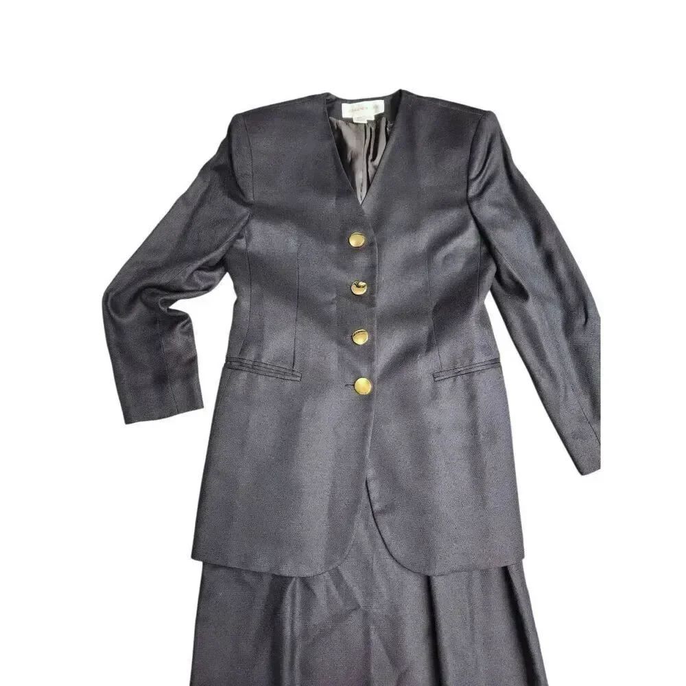 Jones New York Navy Skirt Suit with Gold Buttons - Picture 3 of 14